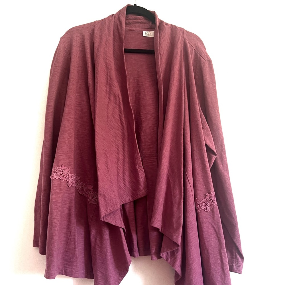 Women’s Logo by Lori Goldstein Open Drape Purple Cardigan Size 2X